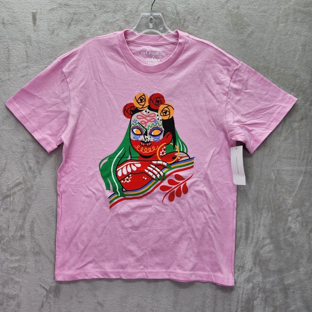 Dia Pacheco Golden Hour Unisex‎ Size M Graphic Tee Day of the Dead T-Shirt Pink